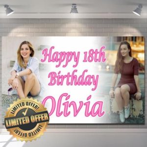 Personalised Happy Birthday Banner Backdrop Photo Blue Pink Black Customised Celebration Poster Fabric boy girl woman man Party Decorations