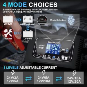 12V/24V Lithium Smart lifepo4 Battery Charger Maintainer Trickle Charger Battery Maintainer for Car Boat Motorcycle Lawn Mower ATV and Lead-Acid(AGM