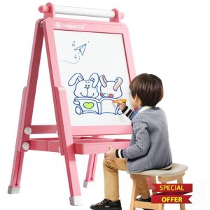 Wooden Art Easel Kids - Dual-Sided Height Adjustable Wooden Drawing Board Easels with Magnetic Chalk Board for Toddlers and Kids