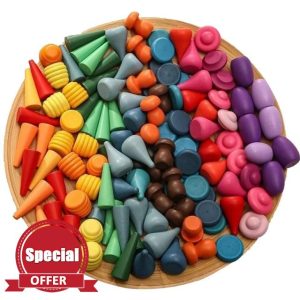 HiyyFloy Loose Parts Play Materials 162 Pcs Wooden Rainbow Stacking Toy for Toddlers Preschool Learning Educational Sorting Sensory Play Montessori Toys