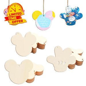 Tmflexe Mouse Head Hand 30Pcs Unfinished Wooden Gift Ornaments DIY Craft Birthday Present Paintable Blank Natural Mouse Head Cutouts Hanging Wood Slices for Kids Art Crafts DIY Gift Party Supplies