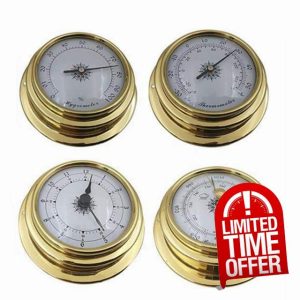 Happyaer Hygrometer 4 Inches 4 PCS/set Thermometer Hygrometer Barometer Watches Clock Copper for Shell Marine fo