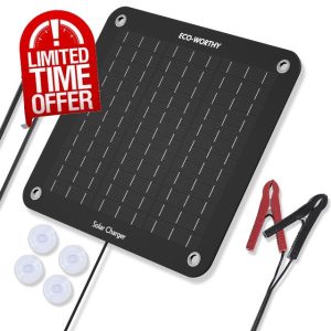 ECO-WORTHY 10W Solar Car Battery Charger Maintainer 12V Waterproof Solar Panel Portable Solar Trickle Charger for Car Boat Lawn Mower RV Trailer Tractor ATV Utility Vehicle Battery