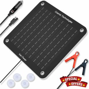 Cosmic Technologies UK - Upgraded 2024 10W 12V Solar Trickle Car Battery Charger Car Battery Maintainer