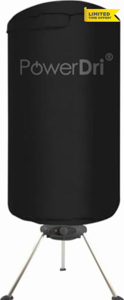 PowerDri Portable Fast Drying Electric Clothes Dryer Heated Indoor Home Dorms Buddy Hot Air Airer Machine (Black)            [Energy Class A+++]