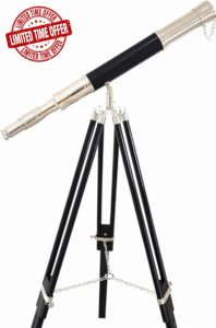 Chrome Finish Black Brass Vintage Tripod Standing 47 inches Telescopes