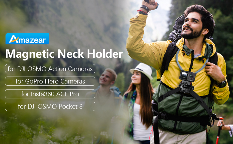 Amazear Magnetic Neck Holder for Action Camera Accessory Comfortable Hands-Free Chest Mount