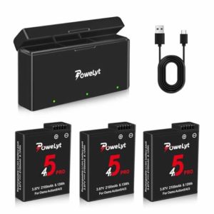 PoweLyt Osmo Action 5 Pro/4/3 Battery Charger Kit 3-Pack 2100mAh Osmo Action 5 Pro Batteries and 3-Channel Fast Charger Hub Compatible with DJI Osmo Action 5 Pro