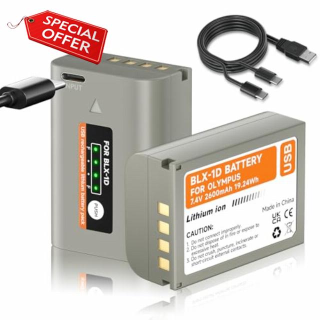 Mspalocell BLX-1 Battery USB-C 2600 mAh Replacement Battery for Olympus OM-1 / BLX-1
