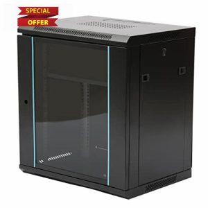 MDAfwecsa 12U Wall Mount Server Cabinet 450mm Deep 19" Network Rack - Heavy Duty Cold-Rolled Steel & Tempered Glass Lockable Ventilated Data Enclosure with Removable Panels for Comms/AV Equipme