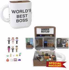 Polly Pocket x The Office Compact Playset 6 Character Dolls and 9 Accessories