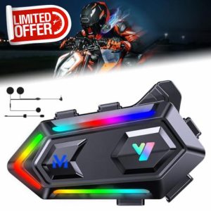 Motorcycle Helmet Speakers【Cool RGB Dazzling Lights】High Battery Life Motorbike Headset CVC&DSP Dual Noise Reduction and Deep Bass Motorcycle Accessories Ultra Thin Speakers Cycling/Skiing/Riding