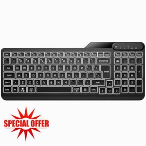 HP 400 Backlit Wired Keyboard | Warm White LED Illuminated Keys w/ 3 Brightness Levels | Slim & Portable Design | 12 Programmable Keys | USB-C cord and USB-A adapter | Spill-Resistant | Black