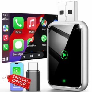 Wireless CarPlay Adapter UK for Apple Android Auto Wireless Adpater 2 in 1 Car Play Wireless Adapter Wired to Wireless Android Auto Adapter USB C/A for Android 11+/iOS 10+ Phone Plug & Play Deep Black