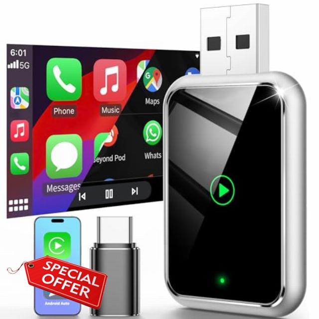 Wireless CarPlay Adapter UK for Apple Android Auto Wireless Adpater 2 in 1 Car Play Wireless Adapter Wired to Wireless Android Auto Adapter USB C/A for Android 11+/iOS 10+ Phone Plug & Play Deep Black