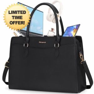 RAINSMORE Laptop Bags for Women 15.6 Inch Ladies Work Bag PU Leather Designer Laptop Handbag Large Laptop Tote Bag for School Computer Business Travel Black