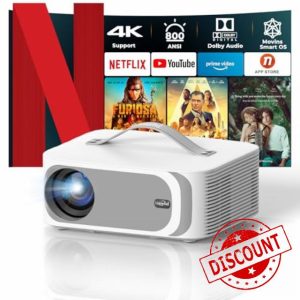 [AI MOVIN OS Netflix Officially&Dolby]Smart 4K Projector with WiFi6 and Bluetooth-800ANSI Native 1080P Lisowod Portable Home Cinema Projector with Electric Focus&Keystone