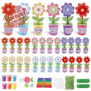 30 Packs Mother's Day Flower Paper Pot Craft Kits for Kids Make Your Standing Spring Flower Craft Kits Paper Cup Arts Crafts Decorations for Mom Fun DIY Decor Home School Art Activities for Kids