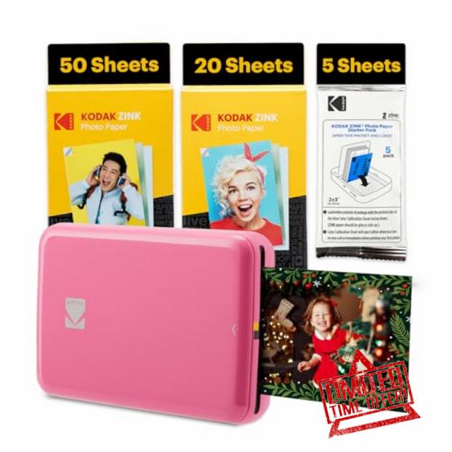 KODAK Step Instant Smartphone Photo Printer - 75 Sheets BUNDLE - Portable Mini Color Wireless Mobile Printer - Zink 2x3” Sticky-Back Photos - Bluetooth Compatible with Smart Devices - Fun App -Pink