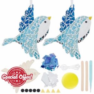 WEBEEDY 2 Sets Colorful Bird Glass Mosaic Tiles Kit Cute Bird Mosaic Coaster with Wooden Bases Wall Decor Mosaic Kit Unique Gifts for Women