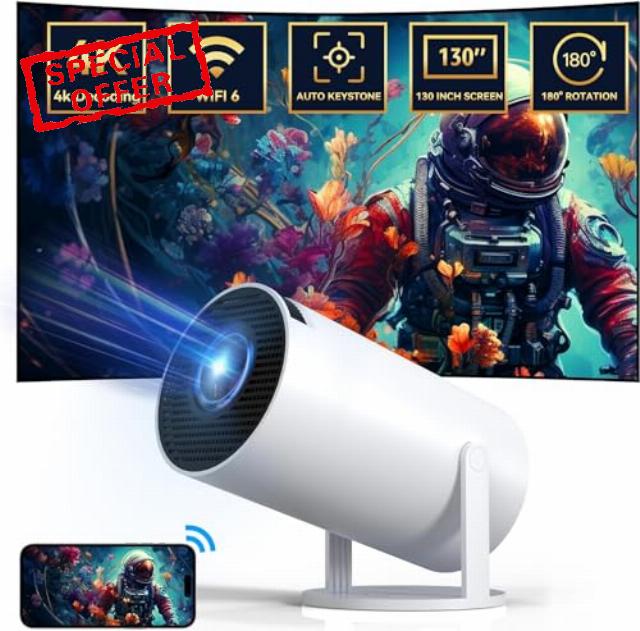 mini projector with 4K 1080P supportPortable projector with 180° rotatable 100-inch screenMovie projectorAutomatic keystone correctionCompatible with laptops