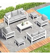 U-MAX Aluminum Patio Furniture Set, 7 Piece Metal Outdoor Patio Conversation Set with Height Adju...