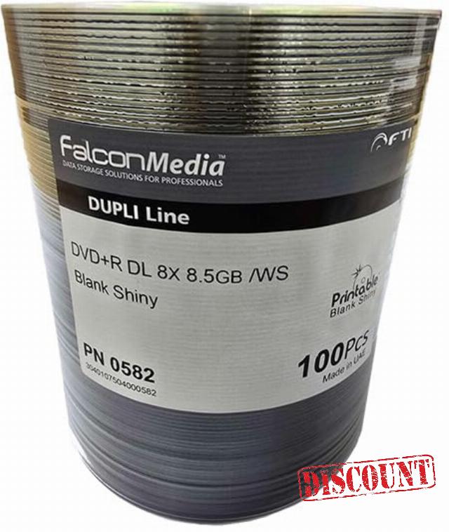 Falcon DVD Double Layer DVD+R DL 8.5GB 240 Min 8x Silver Top for Marker Pen Use 8179 - 100 Pack