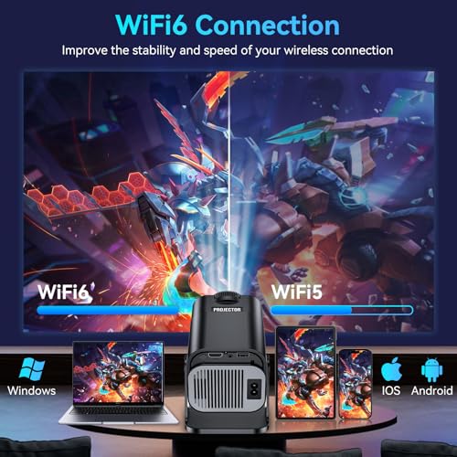 4K 1080P Support Portable Projector 180° Rotatable 130'' Screen Movie Projector Auto Keystone Home Projector for Phone/TV Stick/Laptop(Black)