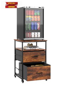 yeshine Mobile Mini Fridge Stand with Storage with Rolling Wheels Mini Fridge Table for Living Room Kitchen Bedroom Office Dorm Vintage Brow