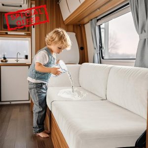 VFGFDJNDFX Waterproof RV Dinette Cushion Covers Stretch Velvet Seat and Backrest Covers for Caravan Camper Sofa Anti-Slip Kid-Friendly (New Ivory