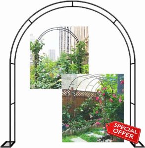 Extra Wide 350cm Large Garden Arch for Roses and Climbing Plants Wedding Arbor with Tall Pergola Trellis Support Black Steel Rose Archway Outdoor Garden Decor 220cm Heigh