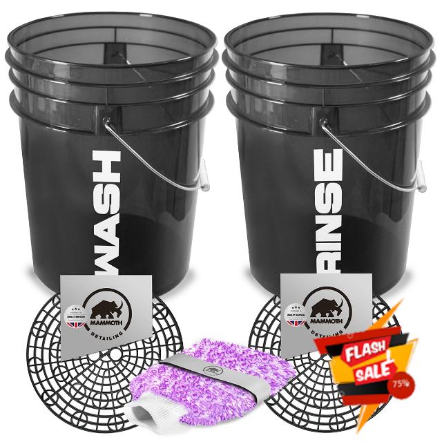5pc Detailing Car Wash Bucket Set With Wash Guards for Scratch Free Car Cleaning. Includes Microfibre Washmitt. (Black)