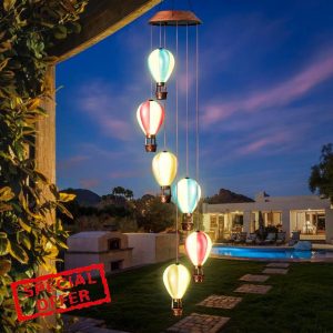 Singingarden Solar Wind Chimes for Outside - Hot Air Balloon Solar Lights Outdoor Decor Gifts for Women Mom Grandma Birthday