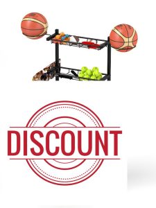 yeshine 4-Layer Metal Ball Storage Rack Football Stand with Rolling Wheels Ball stand Sports equipment Organizer with Basket Hooks for Garage Basketball Football Volleyball Indoor Outdoo