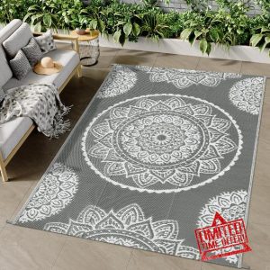 Famibay Outdoor Rug Waterproof Plastic Straw Garden Rugs Reversible Outdoor Rug 120 x 180 cm Outdoor Patio Carpet UV Resistant Portable Indoor Outdoor Area Rug for RV Balcony Picnic Grey
