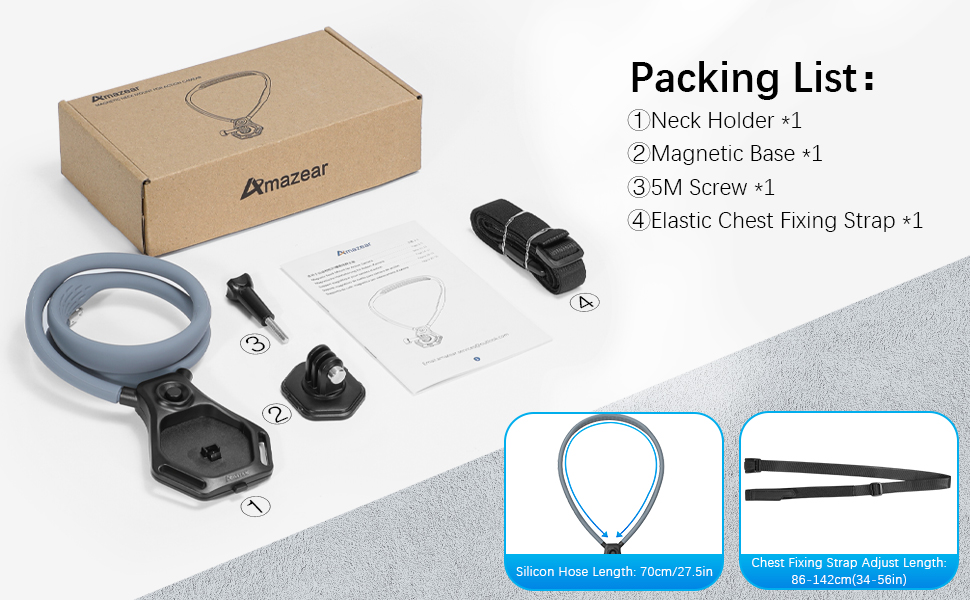 Amazear Magnetic Neck Holder for Action Camera Accessory Comfortable Hands-Free Chest Mount