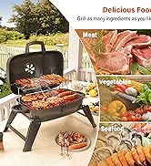 DKIEI Barbecue Grill, Barbeque Grill Outdoor with Wheels, Large Barrel Charcoal BBQ with Temperat...