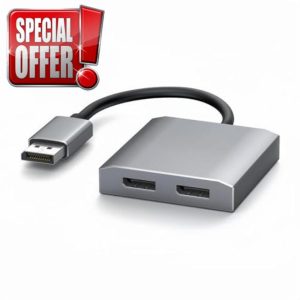 Displayport to Dual Displayport Adapter; 4K@60Hz Display Port Splitter for Dual Monitors 1 in 2 Out Extended Support MST & SST Mode for PC Laptop Computer Graphics Card