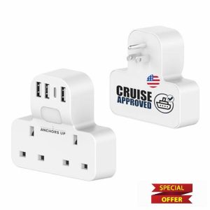 Cruise Approved 7-in-1 Travel Adapter – Non Surge for Cruise Ships – 4 USB Ports and Night Light – Works on Marella