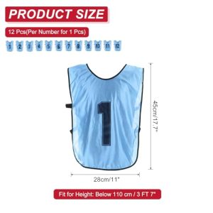 12 Pack Team Sports Pinnies Reversible Numbered Soccer Practice Pennies Jerseys Bibs with Belt for Children