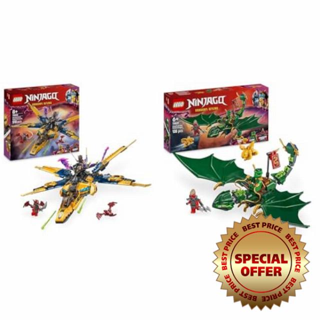 LEGO NINJAGO Ras and Arin’s Super Storm Jet + Lloyd’s Green Forest Dragon Figure Ninja Gift Idea for 6 Plus Year Old Boys
