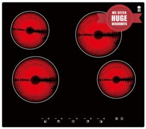 Ceramic Glass Hob 4 Zone Electric 6000W Touch Control - Black