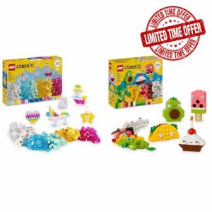 LEGO Classic Magical Transparent Box + Creative Food Friends Playset Colorful Building Bricks & Keyring Clips Set & Role-Play Toy for Boys and Girls 11040 + 11039