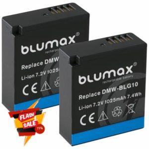 2 x Blumax Replacement Battery for Panasonic DMW-BLG10 / DMW-BLG10E | 1025 mAh - for Lumix DMC-GF6 GX7 III GX80 LX100 DC-TZ202 G110 - DMW-BLE9 E BP-DC15 E