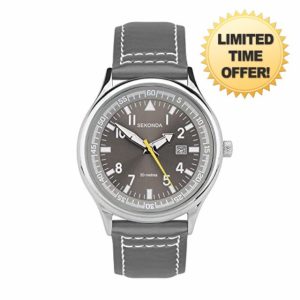 Sekonda Men's 42mm Pilot Style Quartz Watch with Analogue Display Date Window and Leather Strap 50m Water Resista