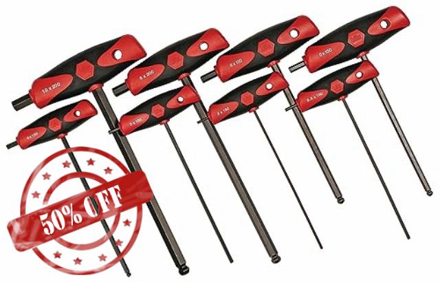 Wiha 33496 8-Piece Soft Grip T-Handle Ball End Hex Metric