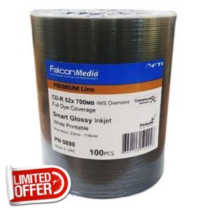 Falcon CD-R Glossy Smart White Inkjet Full Printable Discs Diamond Dye (Mastering Grade) CD-R 52x Speed 700MB 80-Minute Blank Discs 18131 - 100 Pack