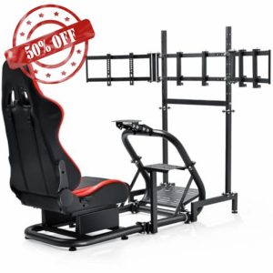 Dardoo Racing Simulator Cockpit with Triple Monitor Stand and Red Seat Fit for Logitech/Thrustmaster/Fanatec T500RS TX G29 G920 G923 CSL-DD