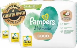 Pampers Harmonie Coco Wipes - Pack of 12 x 44 Wipes