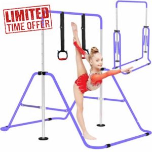 Kids Gymnastics Bar Kip Trainer with Rings – Adjustable Height